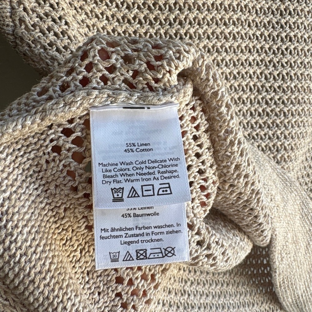 Eddie Bauer Linen Cotton Women L Sweater Beige Short Sleeve Boho Knit Granola - Picture 4 of 8